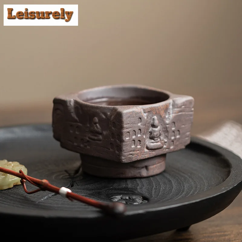 50ml Old Rock Mud Zen Buddha Shadow Square Teacup Zen Tea Bowl Water Jug Tea-tasting Smelling Cup Chazhan Master Cups Drinkware