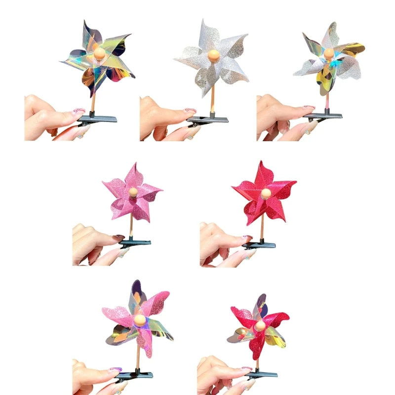 

Colorful Windmill Shape Hairpins Little Girls Taking Photo Hair Clip Y2k Style Barrettes Windmill Hair Clip for Children T8NB