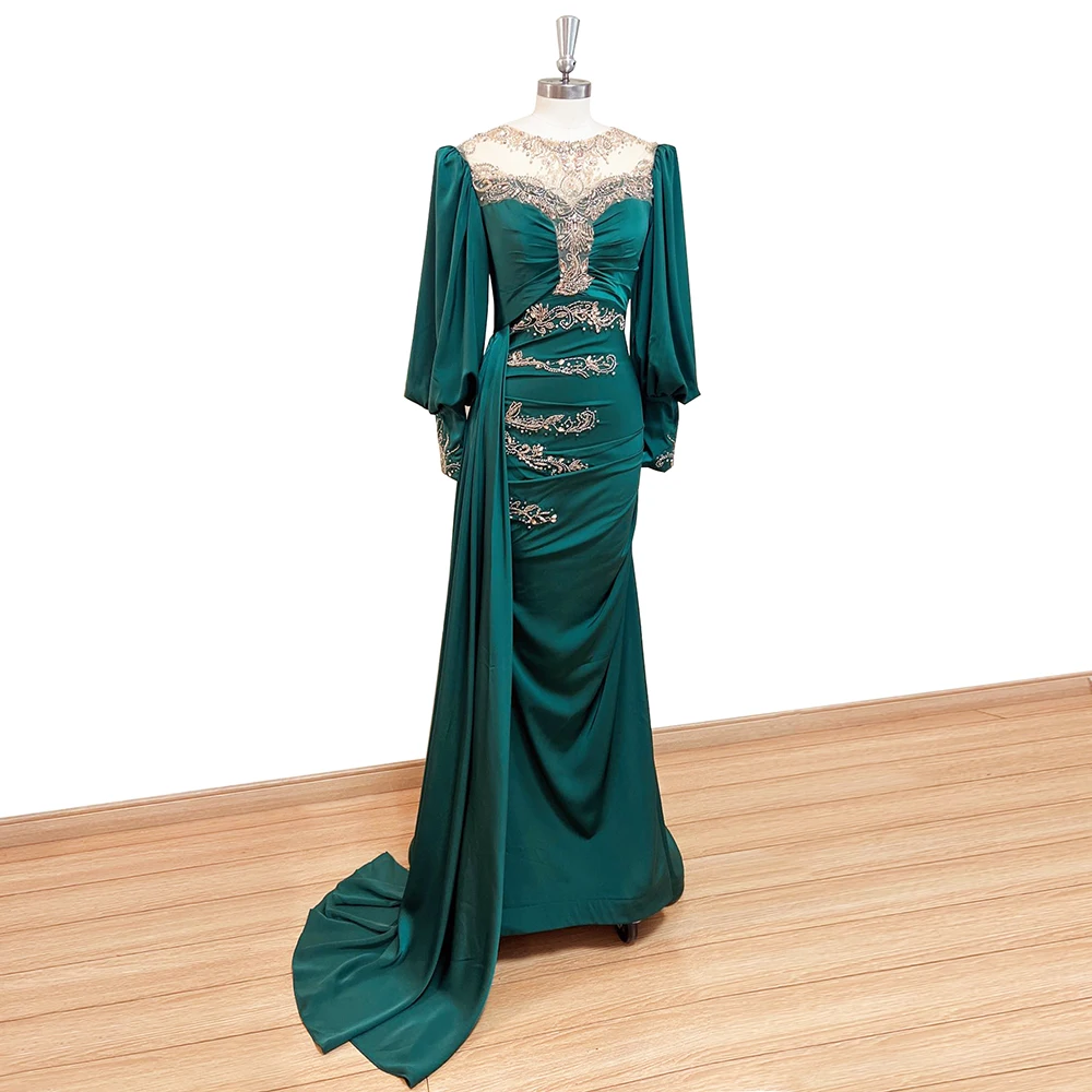 slim fit dress slacks Luxury Emerald Green Embroidered Long-Sleeve Evening Dress SF625 – Sharon  Said