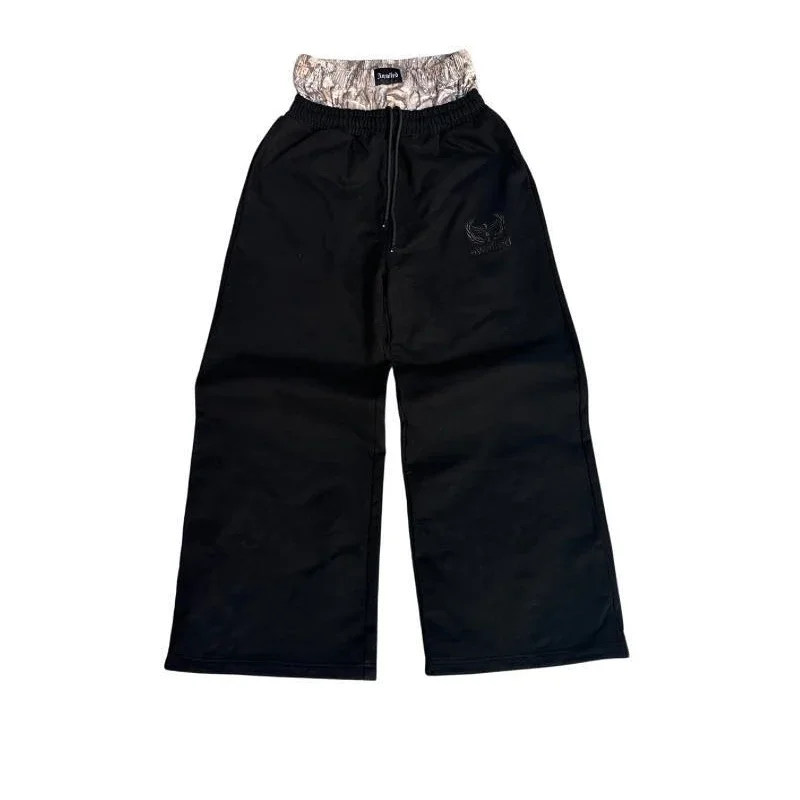 Y2K Retro Sweatpants Double Waisted Embroidered Camouflage