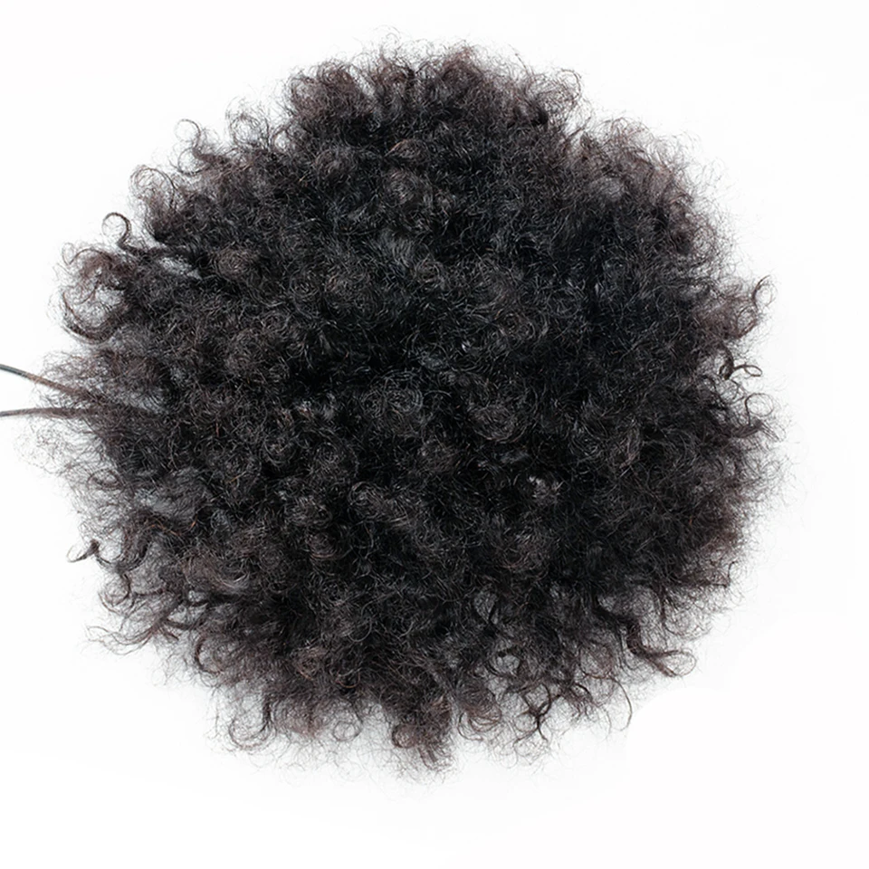 6inch Afro Puff Hair Bun Short Afro Kinky Curly Drawstring Ponytail Human Hair Clip In Extensions Short Chignon Hairpiece