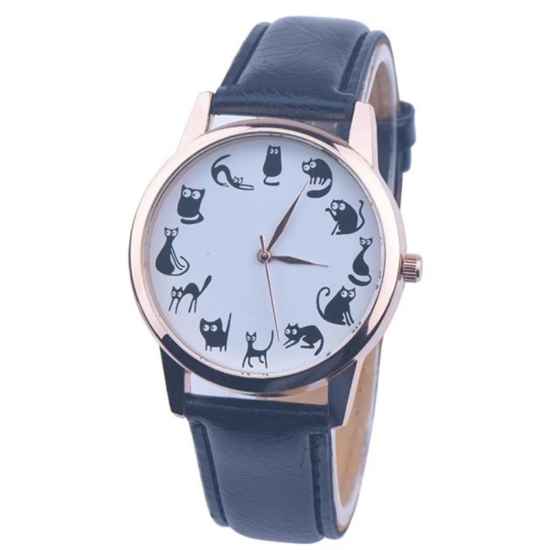 

luxury Lovely White Watches For Women Cute Cats Pattern Dial Quartz Braceletes Relogio Feminino Ladies Watches Reloj Mujer