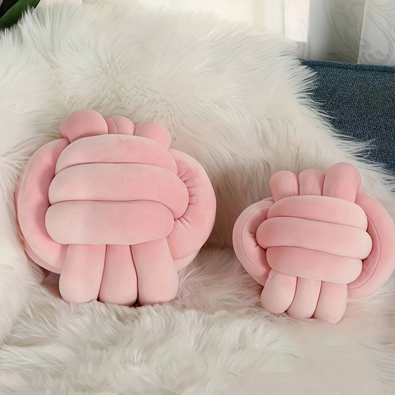 1pc-Handmade woven three strand rope ball pillow for home decoration, knotting ball pillow