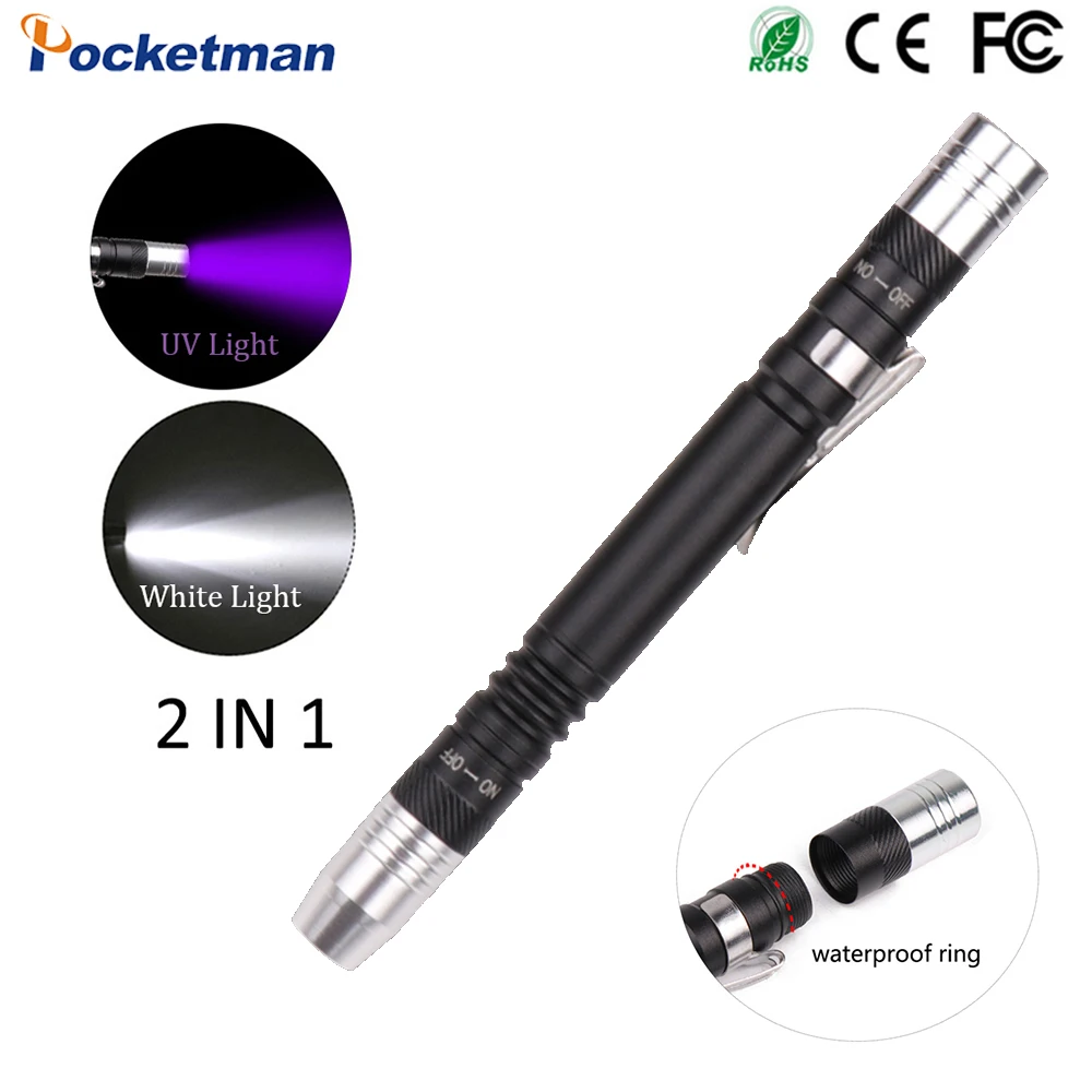 2 In 1 UV+White Light Mini Pen Light UV Flashlight LED 395nm ...