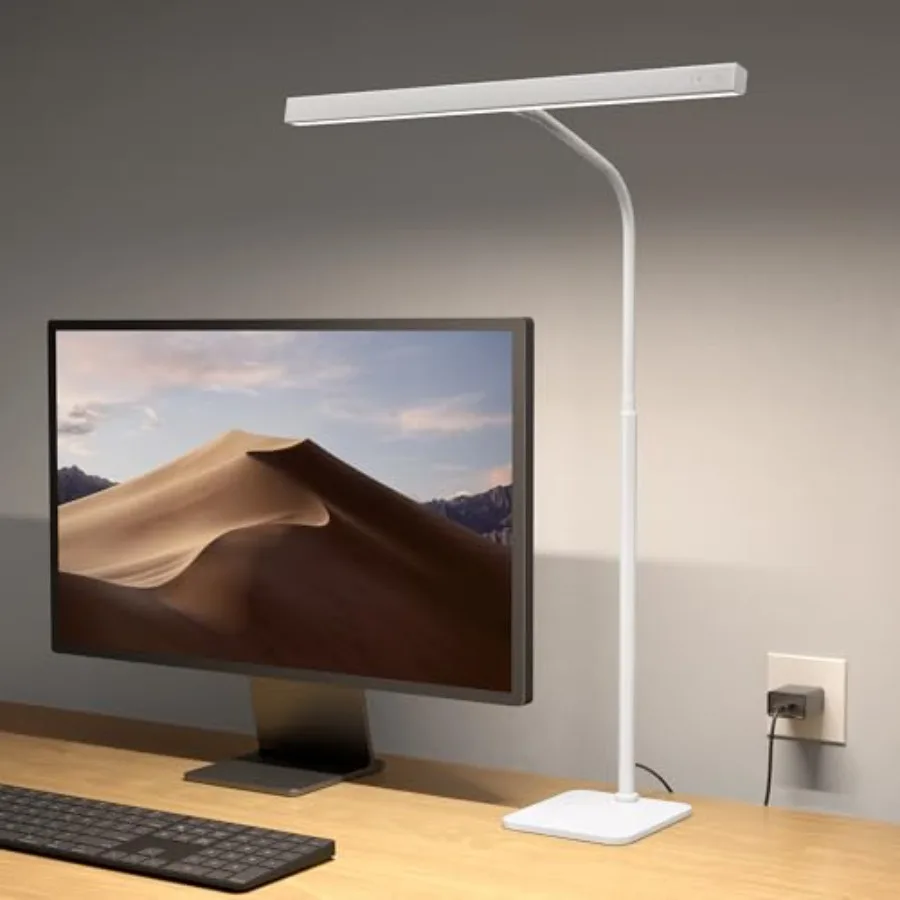 LED Desk Lamp for Home Office Eye-Caring Desk Light with Base 12W Touch Control 3 Colors Dimmable Brightness Gooseneck Architec