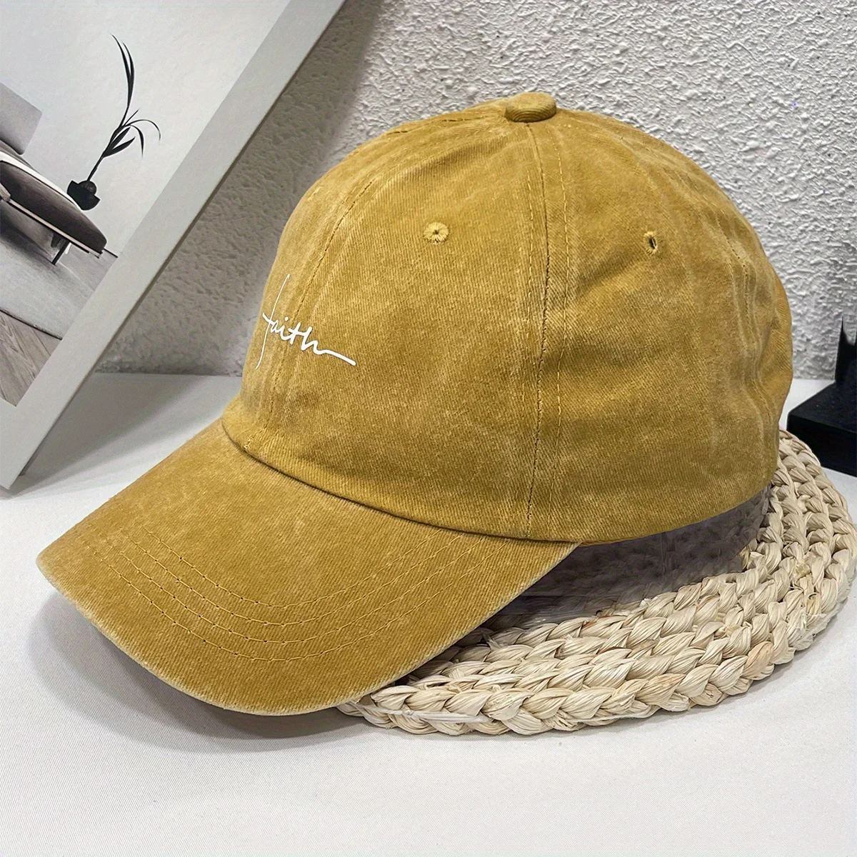 1pc Faith Printed Retro Street Style Distressed Men Women Baseball Cap for Women,summer Casual Outdoor Ideal Match Flat Caps