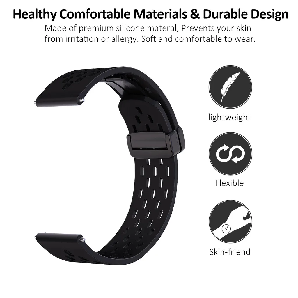 Magnetic Folding Buckle Silicone Sport Watchband with Breathable Design