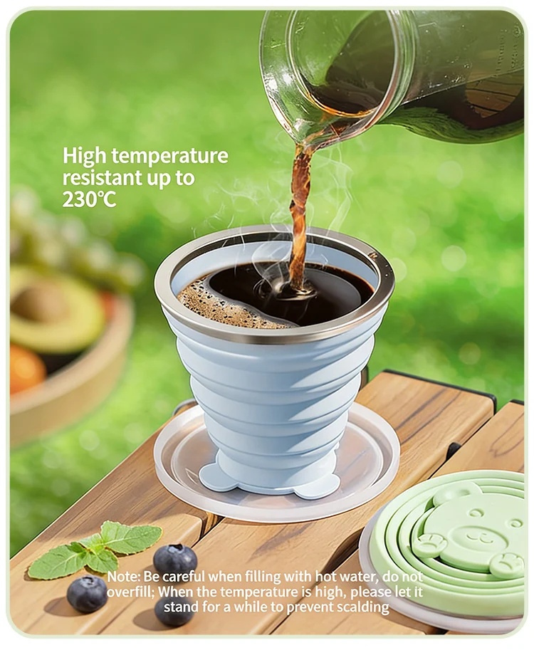 Portable Foldable Silicone Cup With Bear Design For Travel_voghion.com