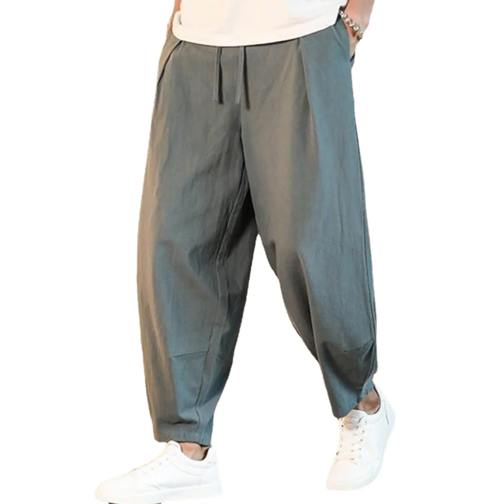 

Trousers Streetwear Linen Loose And New Male Color Summer Men's Breathable Pants Fitness Cotton Solid