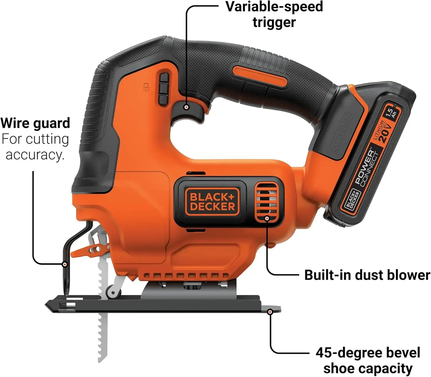 Portable 20V MAX* POWERCONNECT Cordless Jig Saw (BDCJS20C)