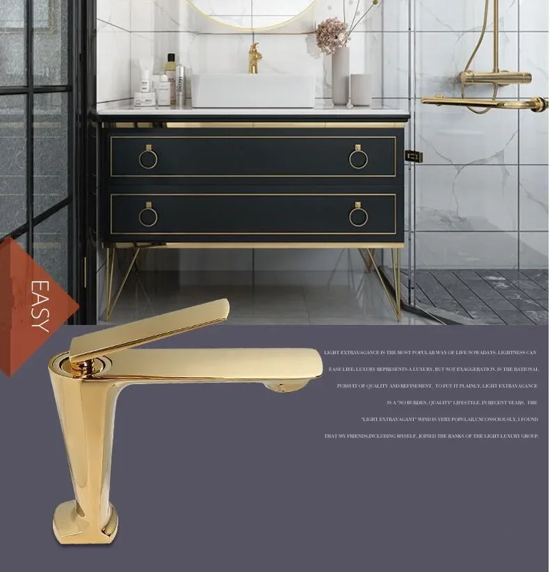 Description Picture 3 of itemBathroom Faucet Rose Gold Basin Cold And Hot Water Mixer Sink Tap Single Handle Deck Mounted Brushed Gold Tap