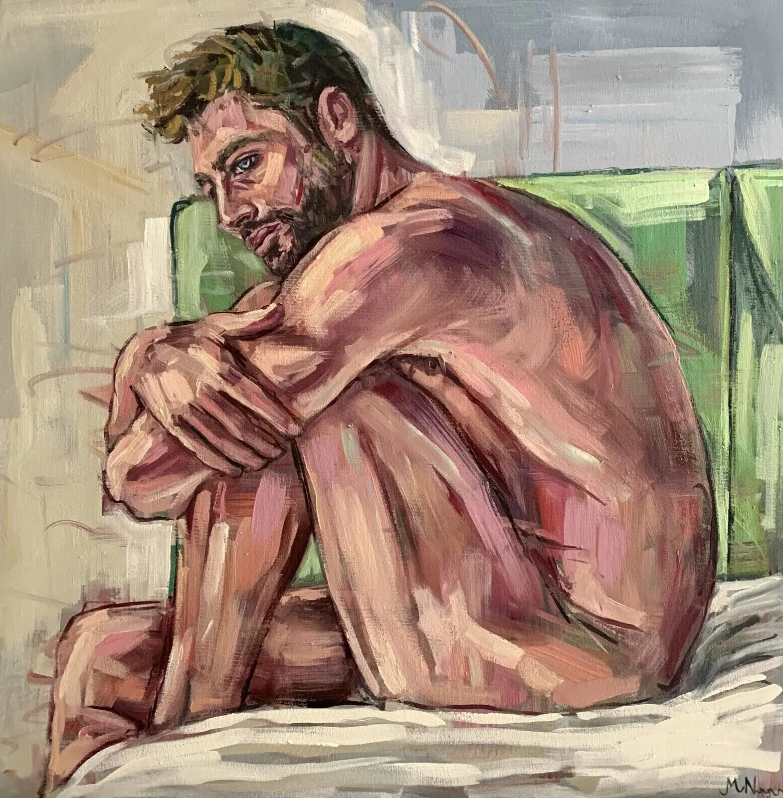 

100%Handmade Oil Painting Man Nude, Naked Male, Gay Erotic Sex Art, Queer Lgbt, Male Figure Nude