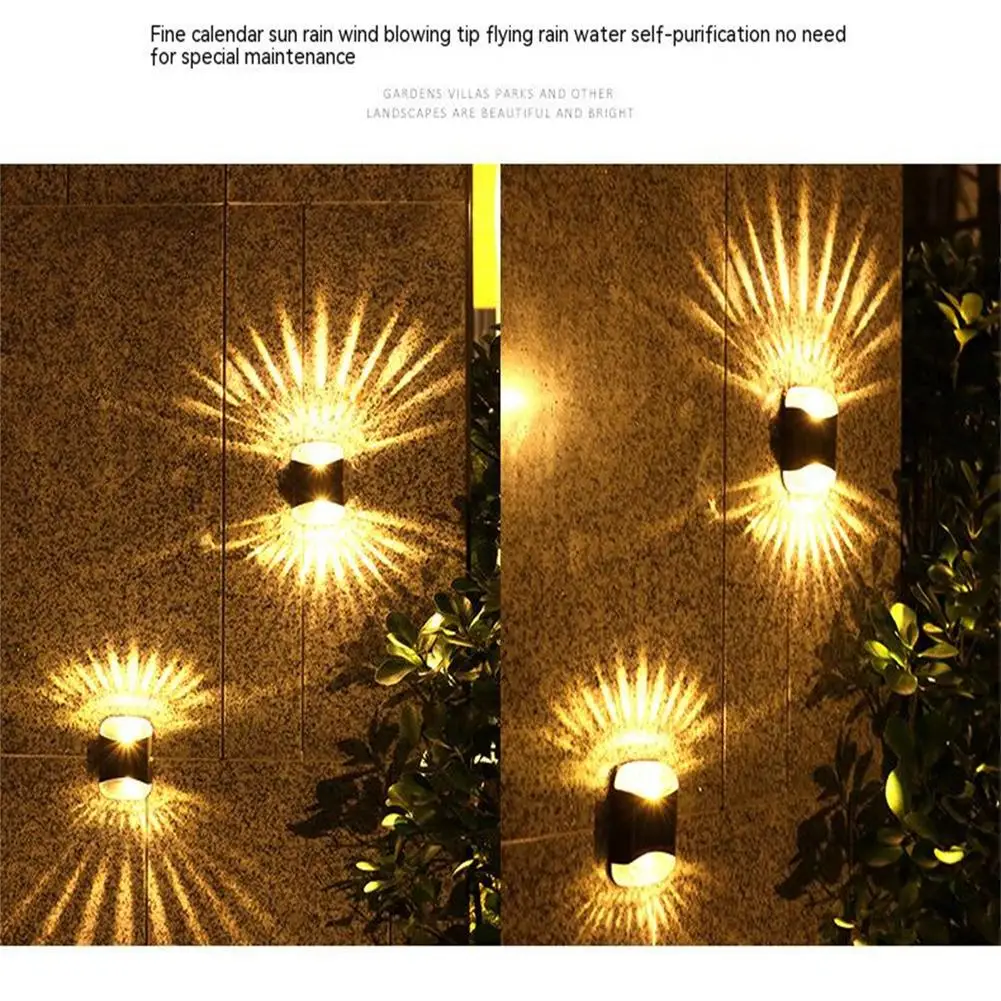 4pcs 4led Solar Wall Lamp Waterproof Up Down Luminous Night Light For Outdoor Garden Courtyard Decoration