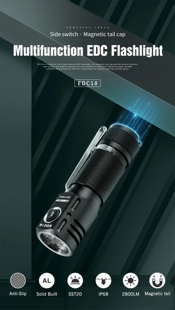 Edc-磁気テールライト付きLED懐中電灯,強力なランプ,屋外使用