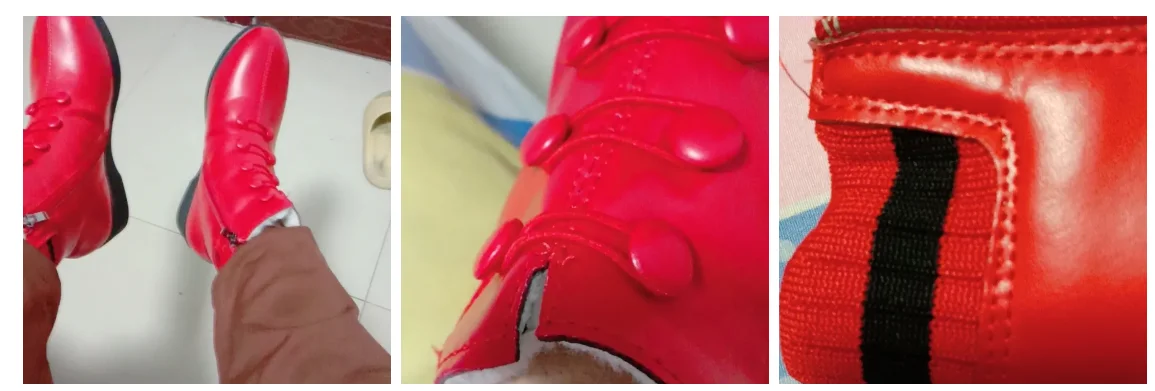 Knöpfe rote Keil Socken Stiefel für Frauen Winter Fell gefüttert Kunstleder Schuhe weibliche Stiefeletten Damen Stiefeletten Frau Plattform Stiefel – Detail 4