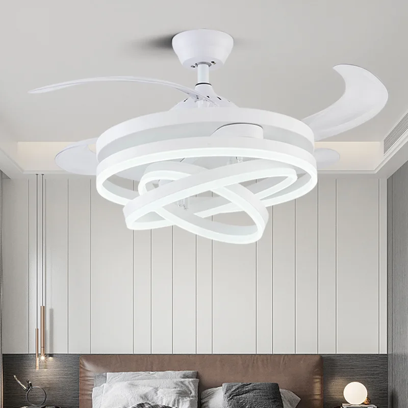 Nordic Invisible Ceiling Fan With Light Black Gold Strong Power Bedroom Living Room Reversible Fan Lamp Led Chandelier Lighting