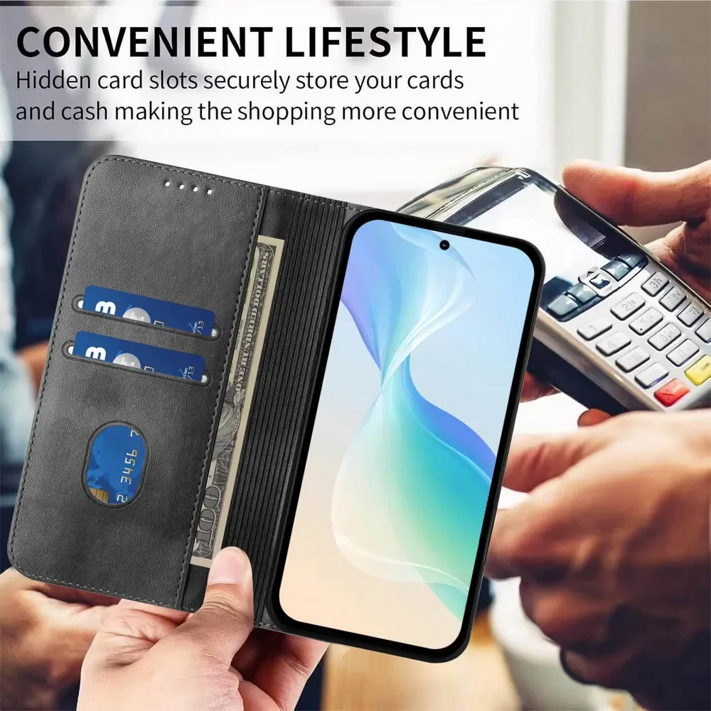 Premium RFID Leather Wallet Flip Case with Magnetic Closure