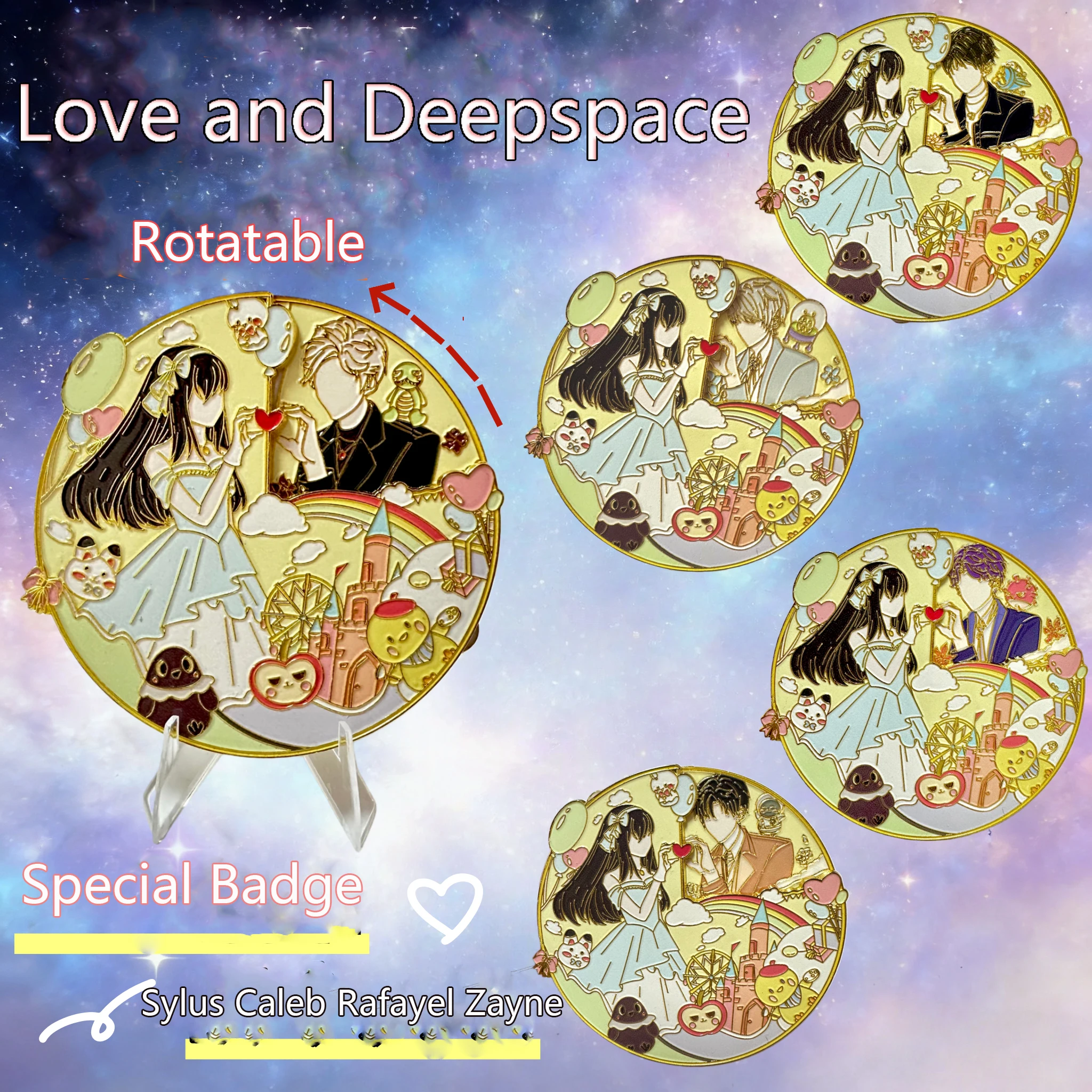 Charming Rotatable Kawaii Laser Tinplate Cosplay Pins and Backpack Decor Badges