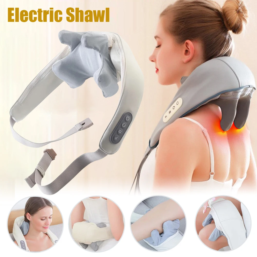 Electric Shoulder Kneading Massage Shawl Neck Back Acupressure Massager Automatic Wireles Muscle Trapezius Relax Cervical Pillow