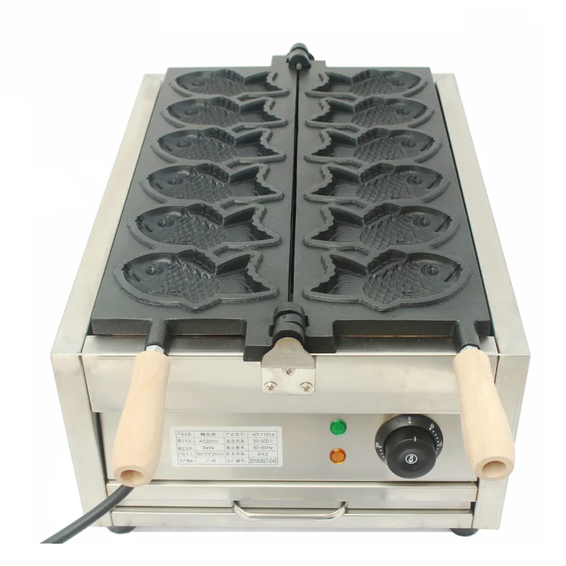 Commercial 6pcs Fish Shape Waffle Maker Taiyaki Machine Waffle Cone Maker fish Model Non Stick Dessert machine bread waffle
