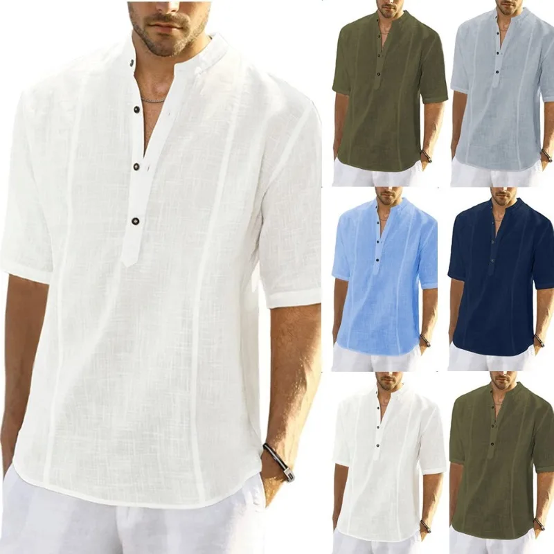 

Mens Clothing Comfortable Casual Shirt with Vertical Collar Linen Loose Casual Shirt Men