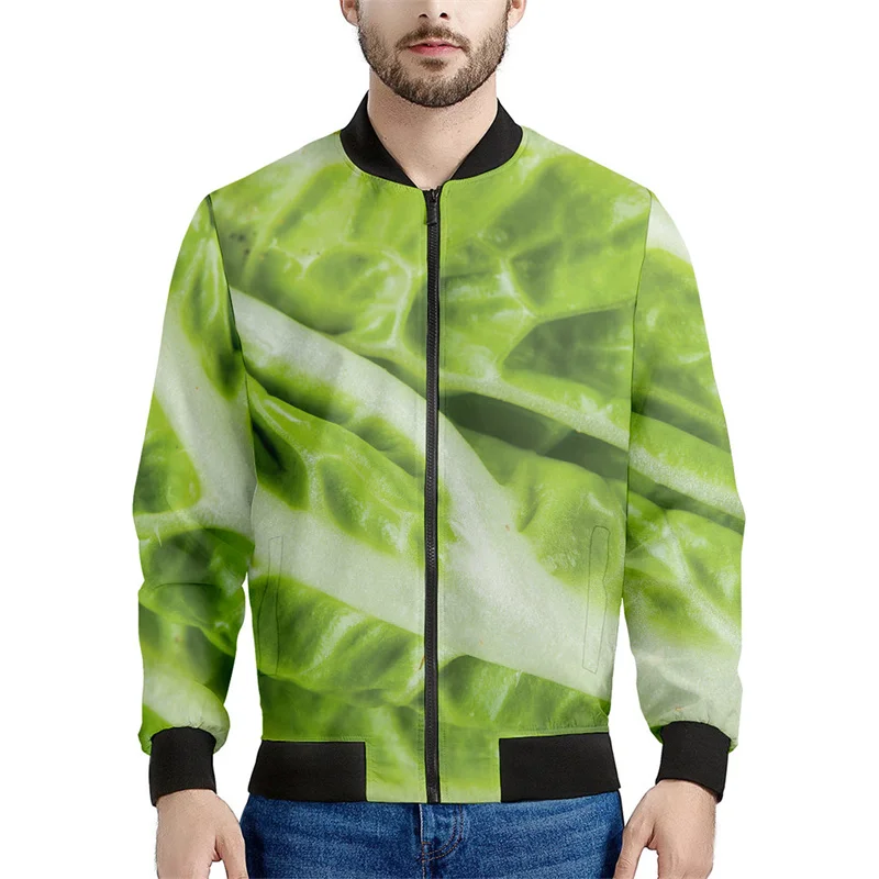 thumbnail image 1 of Chaqueta con cremallera y estampado 3D de hojas de repollo para hombre y mujer, sudadera informal holgada de manga larga, chaqueta bomber con cremallera para primavera y otoño, 1 of 4