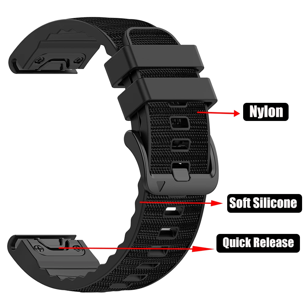 Versatile Quick Release Nylon+Silicone Strap, 22mm/26mm