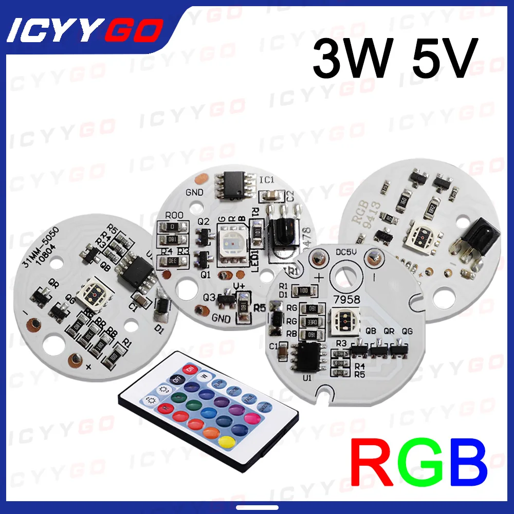1PCS Low Voltage Colorful RGB Lamp Board led lamp High Brightness 5V Beech Lamp Fish Tank Remote Control Led light Source Board 31MM