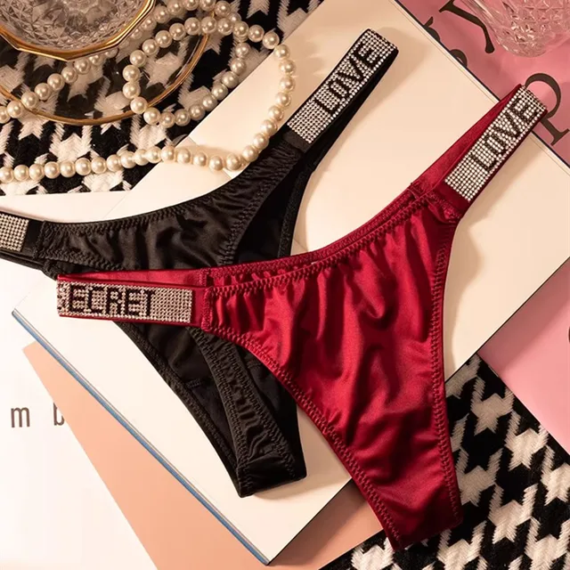 Vin rouge/léopard Sexy brillant strass string femmes sous-vêtements sans couture Sexy sport dames grande taille t-back culotte 1