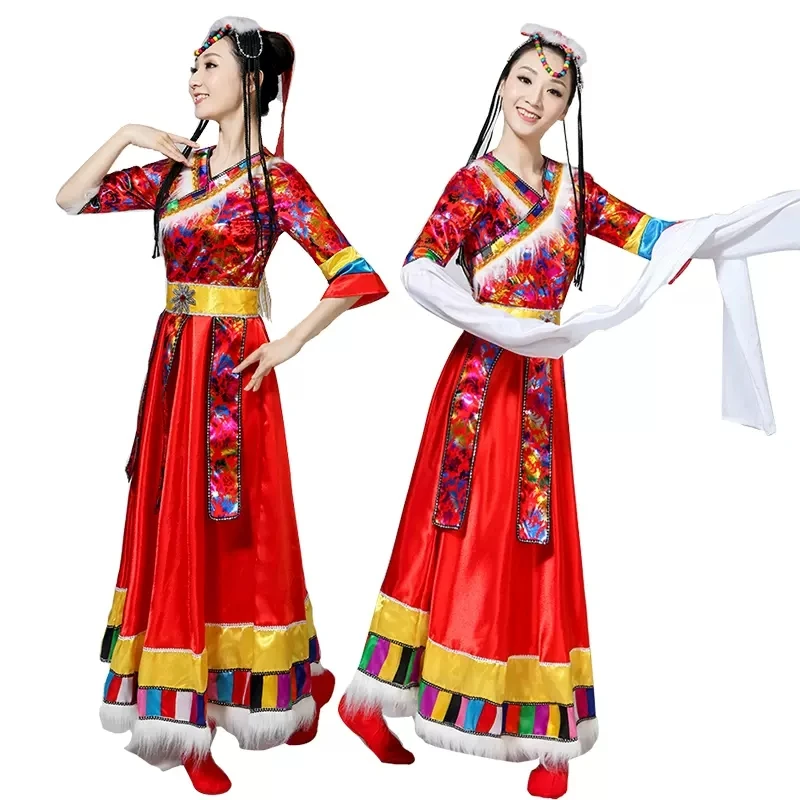 Tibetan dance costume performance costume women's suit national large swing skirt Xinjiang Mongolian performance