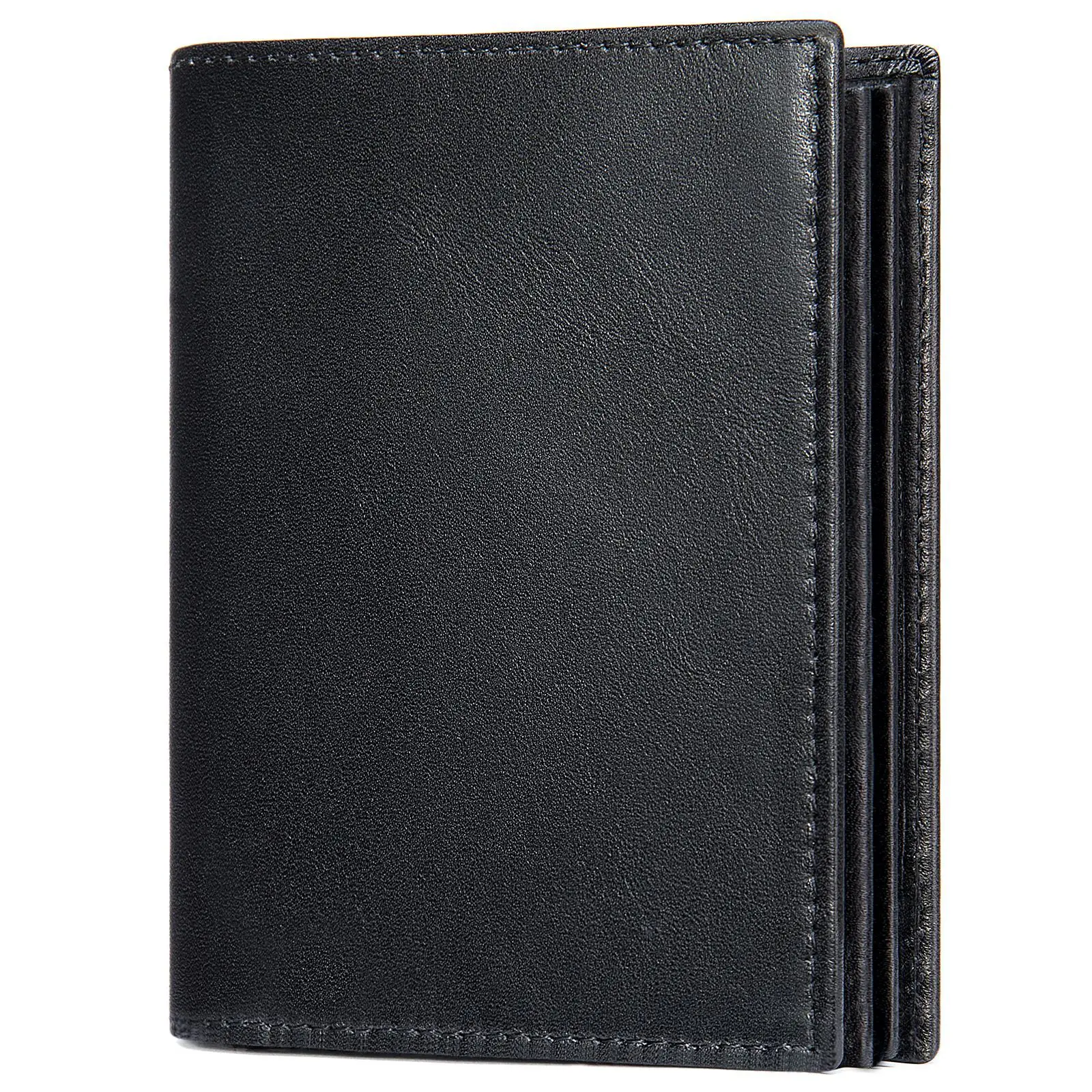 Men's Wallet RFID-Blocking Genuine Leather Bifold Wallet with Flip ID Window Black Brown Large Capacity