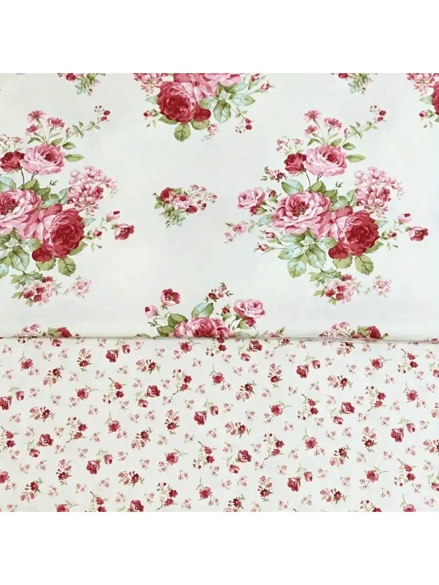 Set of 2 pieces, beautiful floral fabrics for bedding, clothing processing, home DIY supplies, sewing and embroidery handmade.