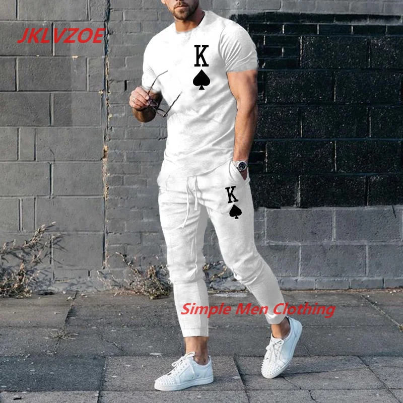 Summer Men's Trousers Tracksuit 2 Piece Set 3D Printed Solid Color Short Sleeve T Shirt+Long Pants Street Clothes Male Clothing tracksuit men summer suit fashion crown k series 3d printed clothing street social t shirt shorts 2 piece set men s sportswear