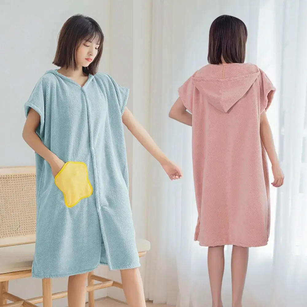 Wearable Hooded Bathrobe Spa Dress,Sauna Towels,Multi-function Coral Velvet Bath Towel,Quick-Drying Bathroom Supplies