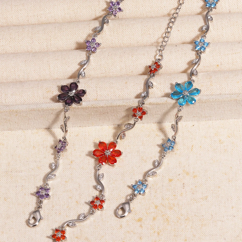 Elegant Floral CZ Bracelet with Bow Accent - Luxury Designer Jewelry Gift