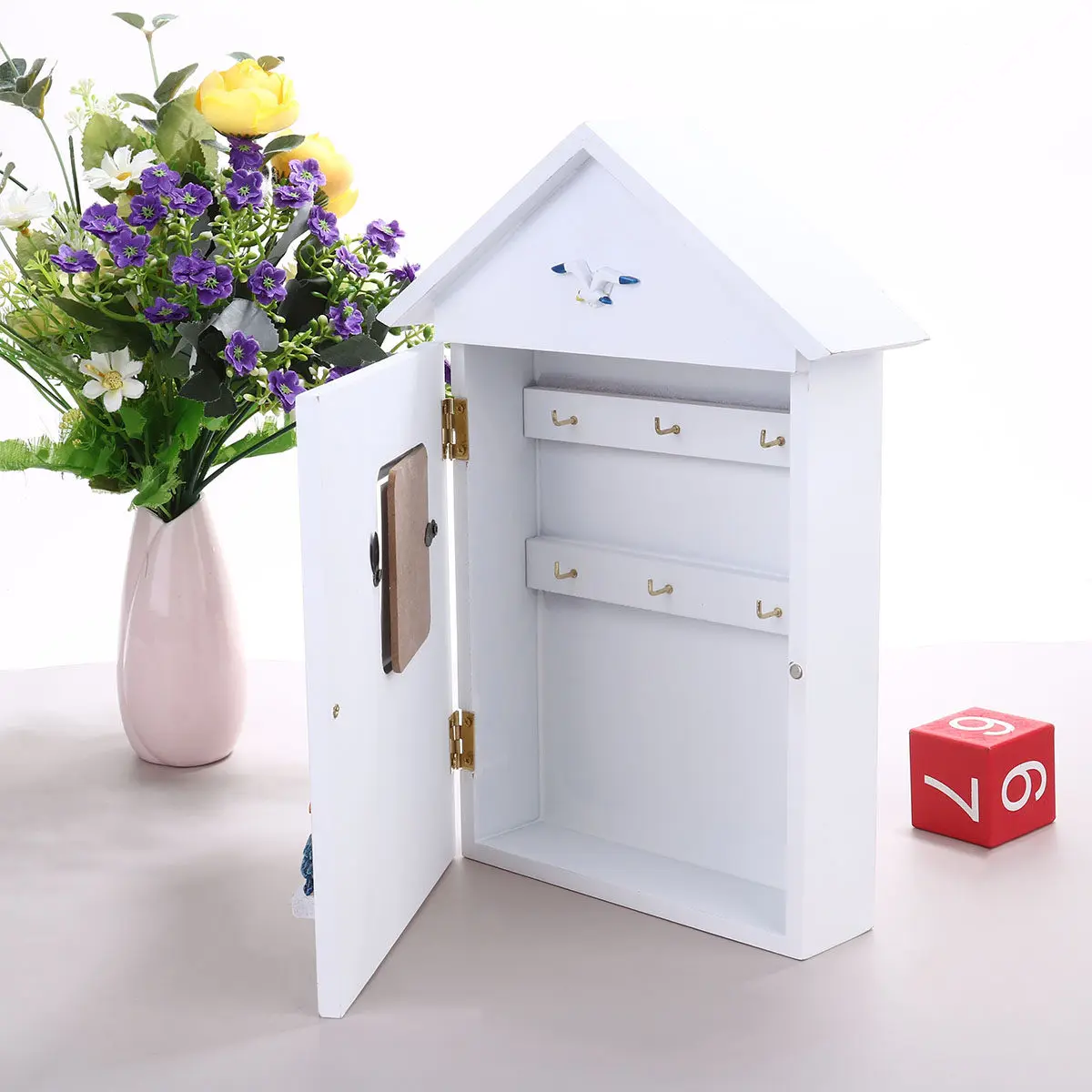 1Pcs 키 보관 홀더 나무 벽걸이형 지중해 스타일 키 박스 정리함 키 박스 나무 키 홀더