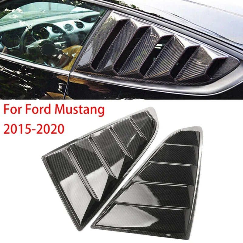 

Carbon Fiber Color Rear Side Vent Quarter Window Louver Shutter Cover Trim Parts For Ford Mustang 2015+