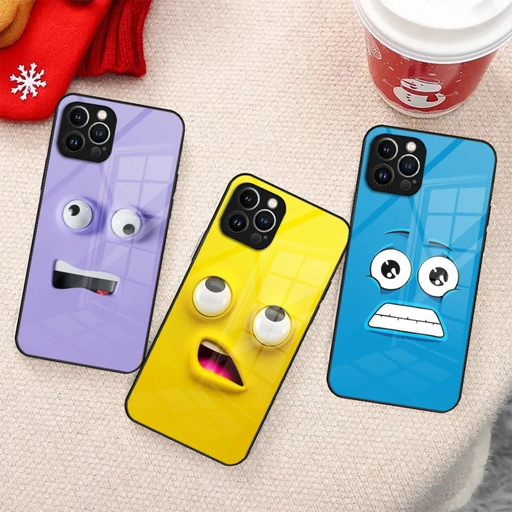 Art Funny Faces Phone Case For Iphone 15 14 Pro 11 13 12 Mini Xs Xr Max 8 7 6 Plus Se 2020 Glass Design Cove