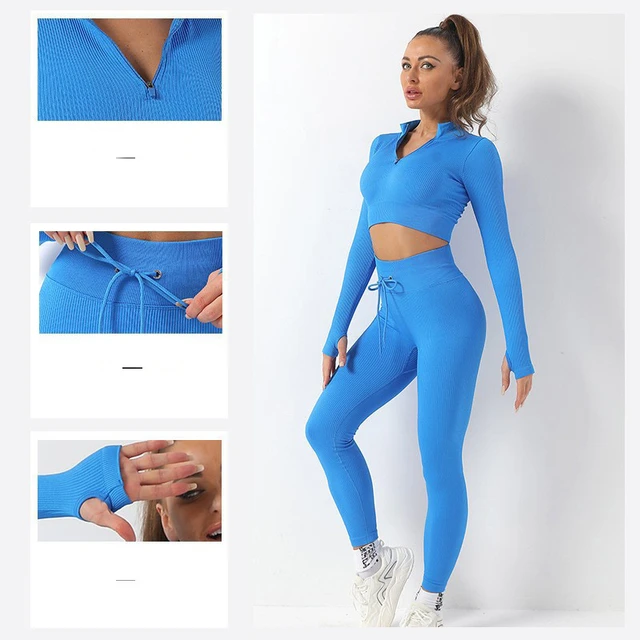 Solid Colors Women Yoga Set Long Sleeved Sports Zipper Suit Quick Dry  Training Fitness High Waist Yoga Pants Leggings - AliExpress