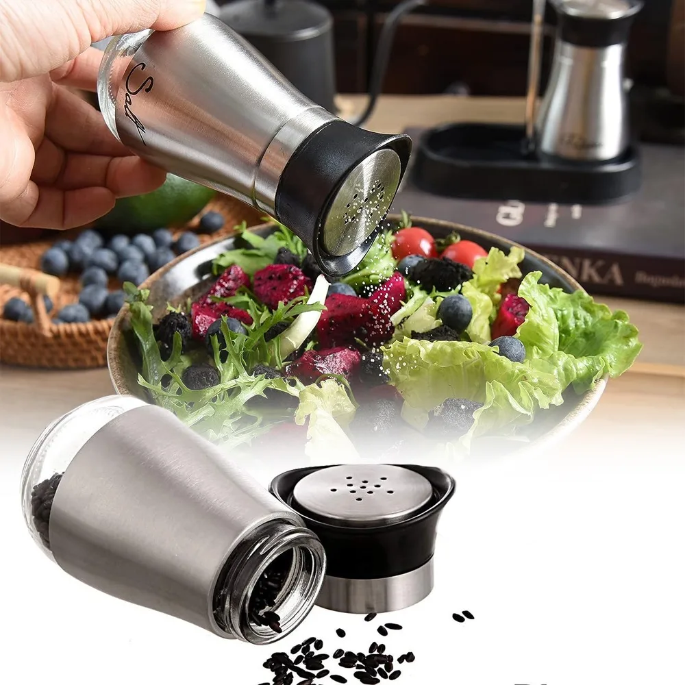 Seasoning Jar Salt Shaker Spices Bottle Salt Pepper Shakers Stainless Steel Seasoning Shaker Adjustable Spice Dispenser Pepper Shaker Seasoning Salt Jar BBQ Tools