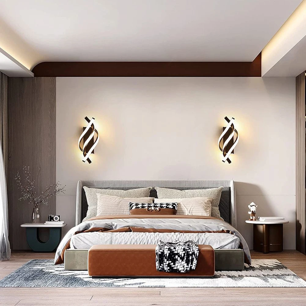 나선형 LED 벽 램프, 곡선 디자인, 3000K 거실 배경 조명, 1280LM 미니멀리스트 모던 홈 스터디 룸