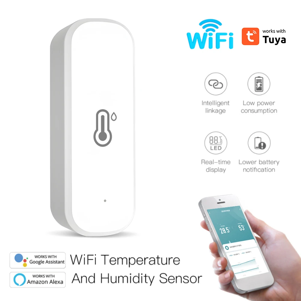 

Tuya WiFi Smart Temperature Humidity Sensor Remote Real-time Monitor Indoor Hygrometer Thermometer Work With Alexa Google Home