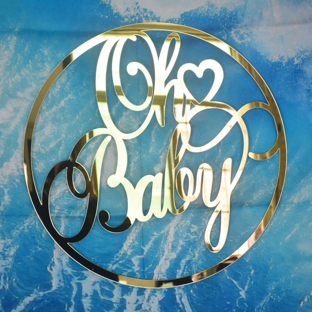 Mirror Gold Oh Baby Name Sign Nursery Wall Decoration Personalized Babyshower Sign Gift Rustic Wedding Party Baptism Deco