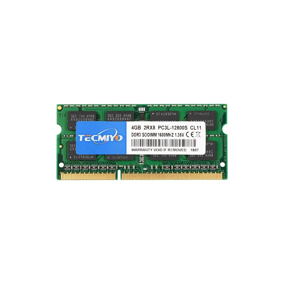 

TECMIYO DDR3 DDR3L 4GB 1600MHz SODIMM Laptop Memory RAM 1.35V 1.5V PC3L PC3-12800S Non-ECC - Green