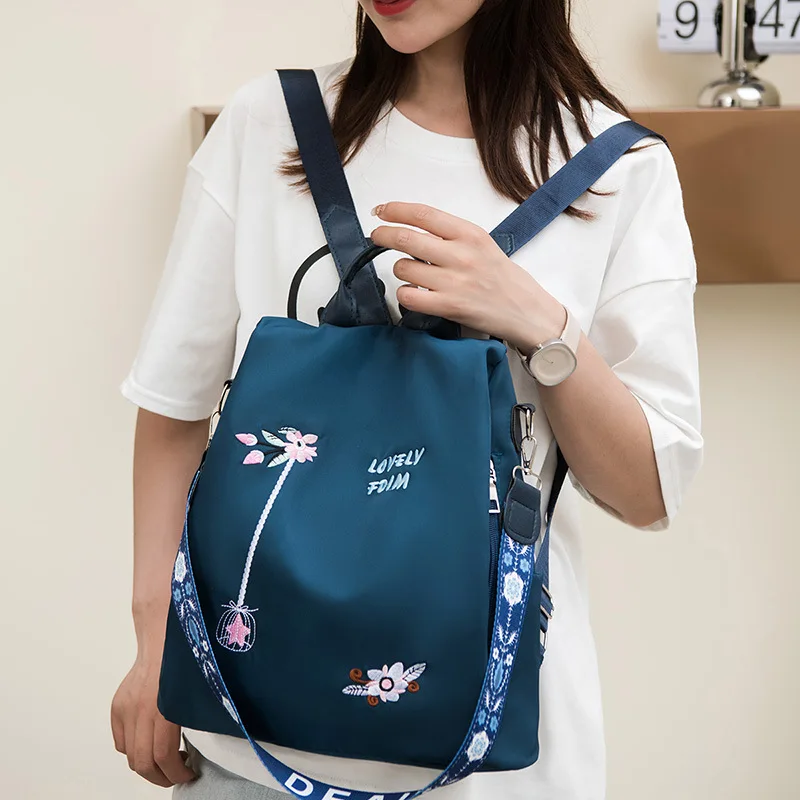 Trendy Embroidered Large Capacity Women's Tote Bag Handheld Single Shoulder Bag Street Style Oxford Cloth Zipper Closure Soft - 3