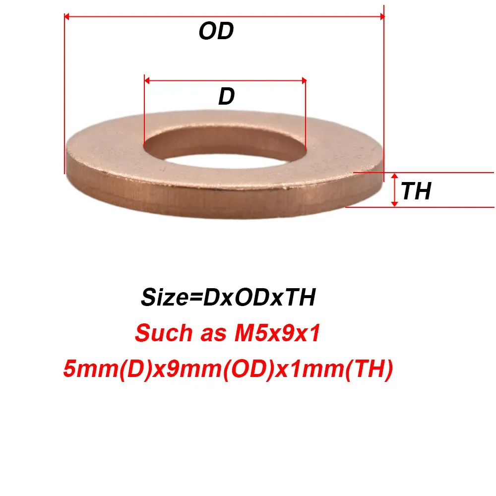 M5 M6 M8 M10 M12 M16 M18 M20 M22 M24 Pure Copper Solid Washers Automobile Motorcycle Oil Sump Plug Sealing Gasket Spacers Washer