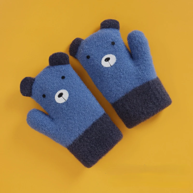 Winter Baby Gloves Plus Velvet Thickened Brushed Child Kids Baby Girls Boys Outdoor Riding Gloves Cartoon Cats 3-5Years