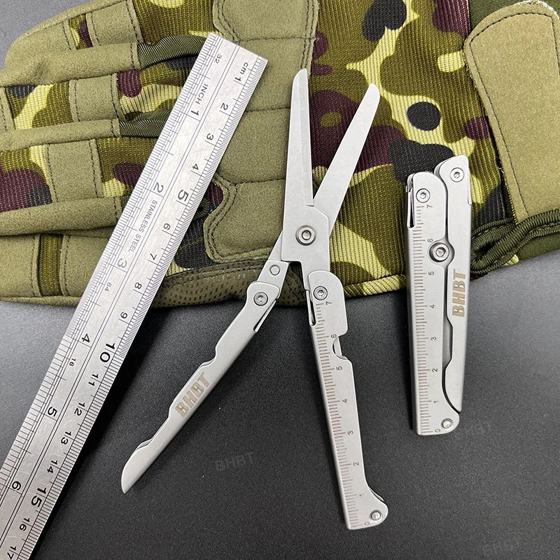 BHBT Folding Scissors Portable Home Outdoor EDC Tools Large Cutter With Back Clip Scale 4