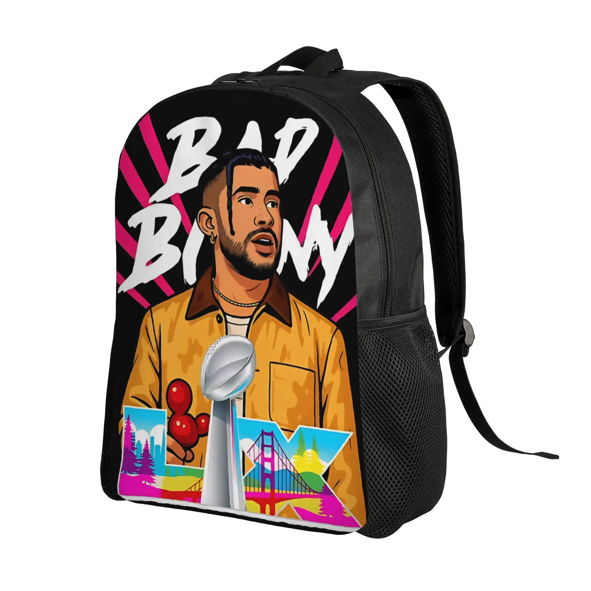 Bad Bunny 푸에르토리코 축구 배낭 남성 여성 십대 학생 하이킹 여행 데이팩 대학 숄더백 야외용