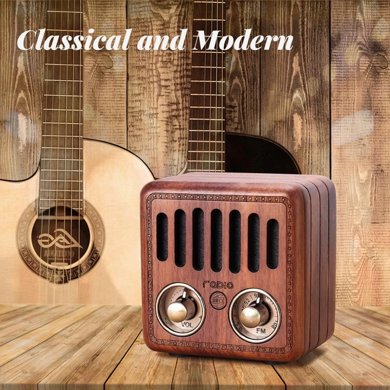 

Retro Mini Portable Wood Bluetooth Speaker FM Wireless USB/TF Card Music Player